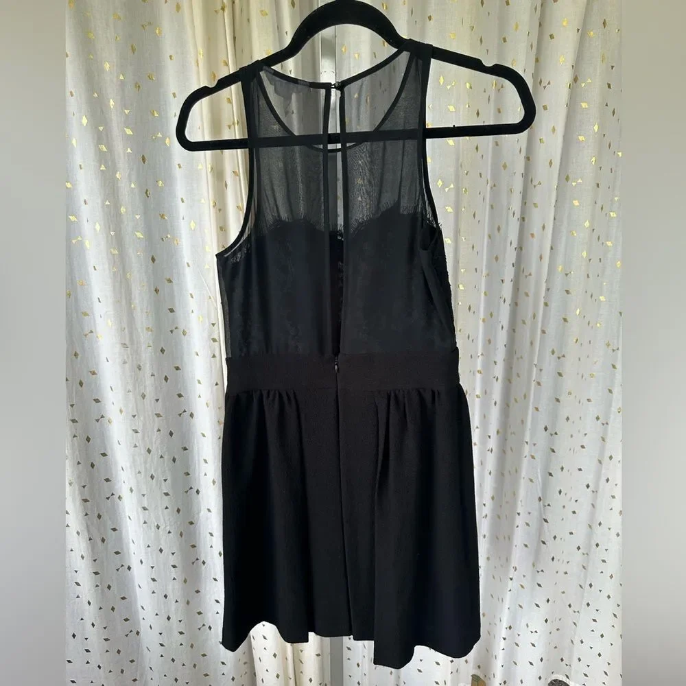 BCBGeneration Sheer Lace Bodice Little Black Pleated Mini Dress Sexy Pockets 2